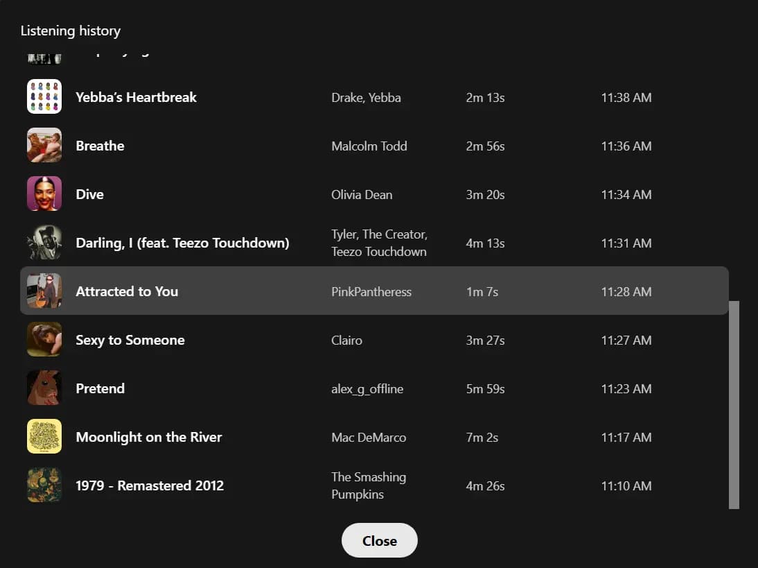 Spotify song saver listening history