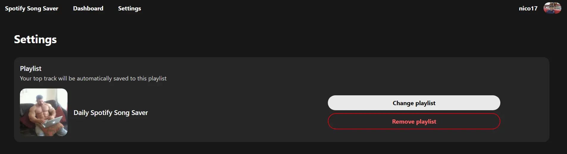 Spotify song saver settings page